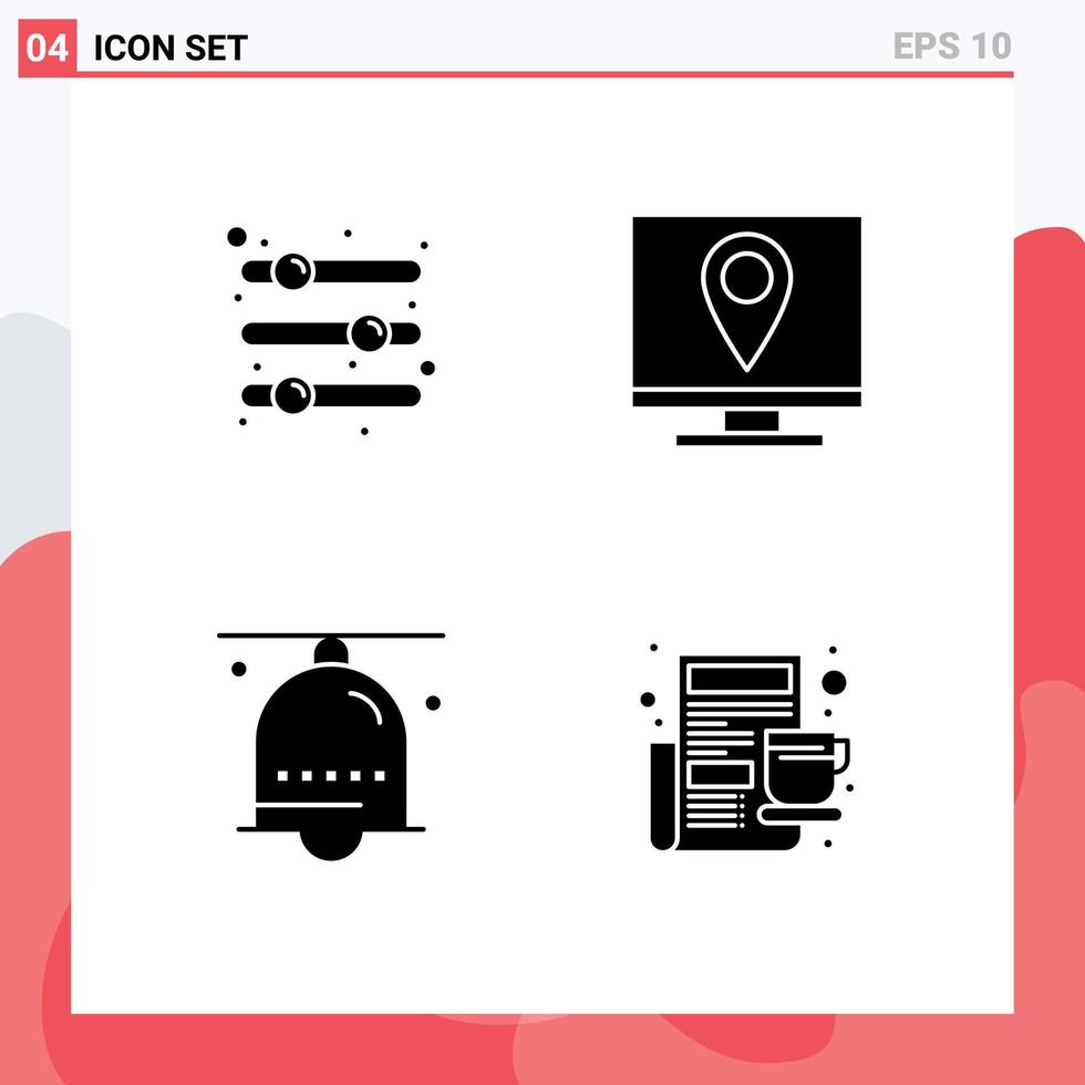 User Interface Pack of 4 Basic Solid Glyphs of configuration page preference contact bell Editable Vector Design Elements