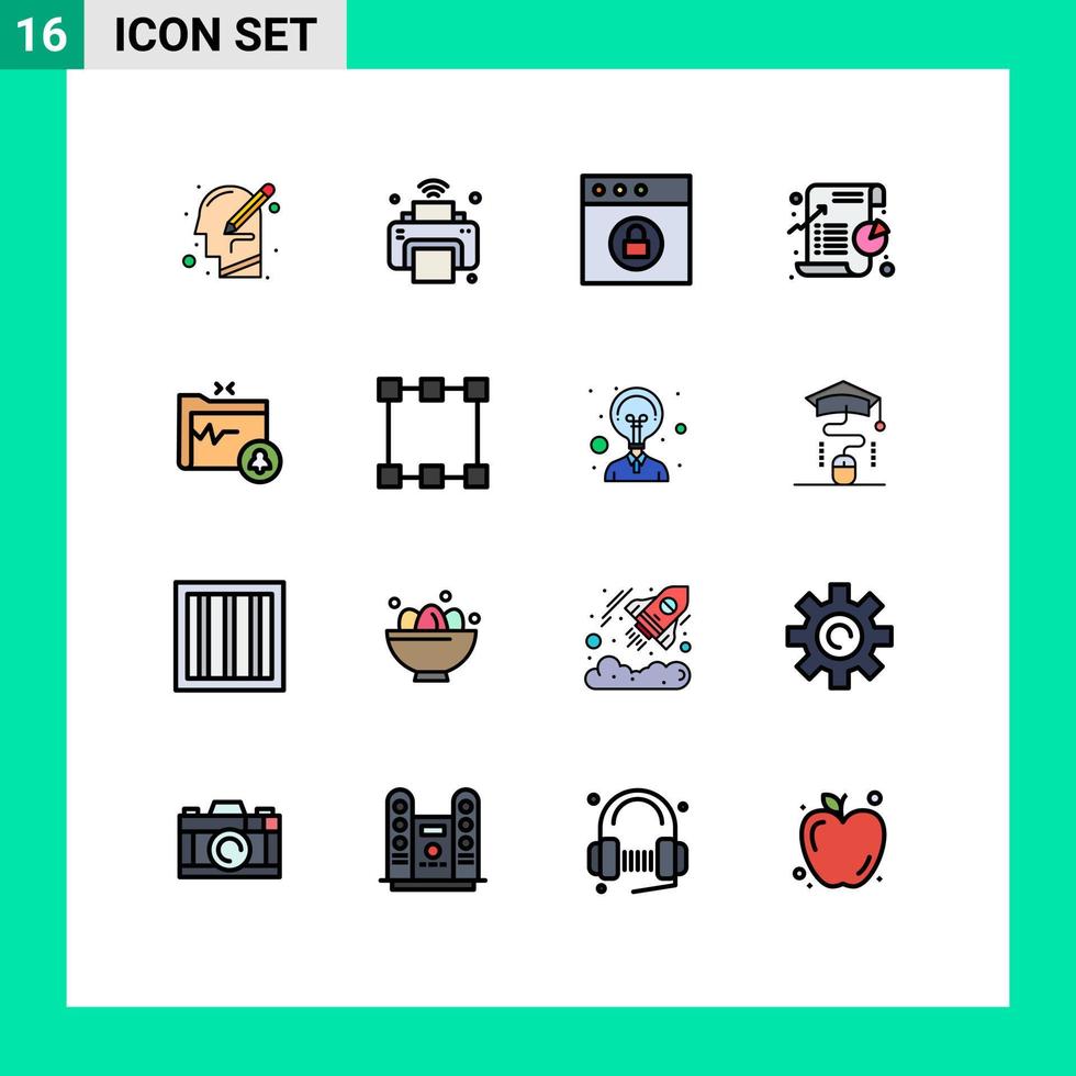 Group of 16 Flat Color Filled Lines Signs and Symbols for statistic graph iot chart mac Editable Creative Vector Design Elements