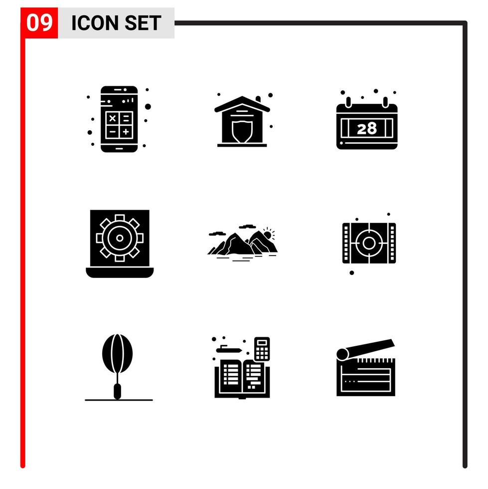 9 Universal Solid Glyph Signs Symbols of mountain preference home laptop computer Editable Vector Design Elements