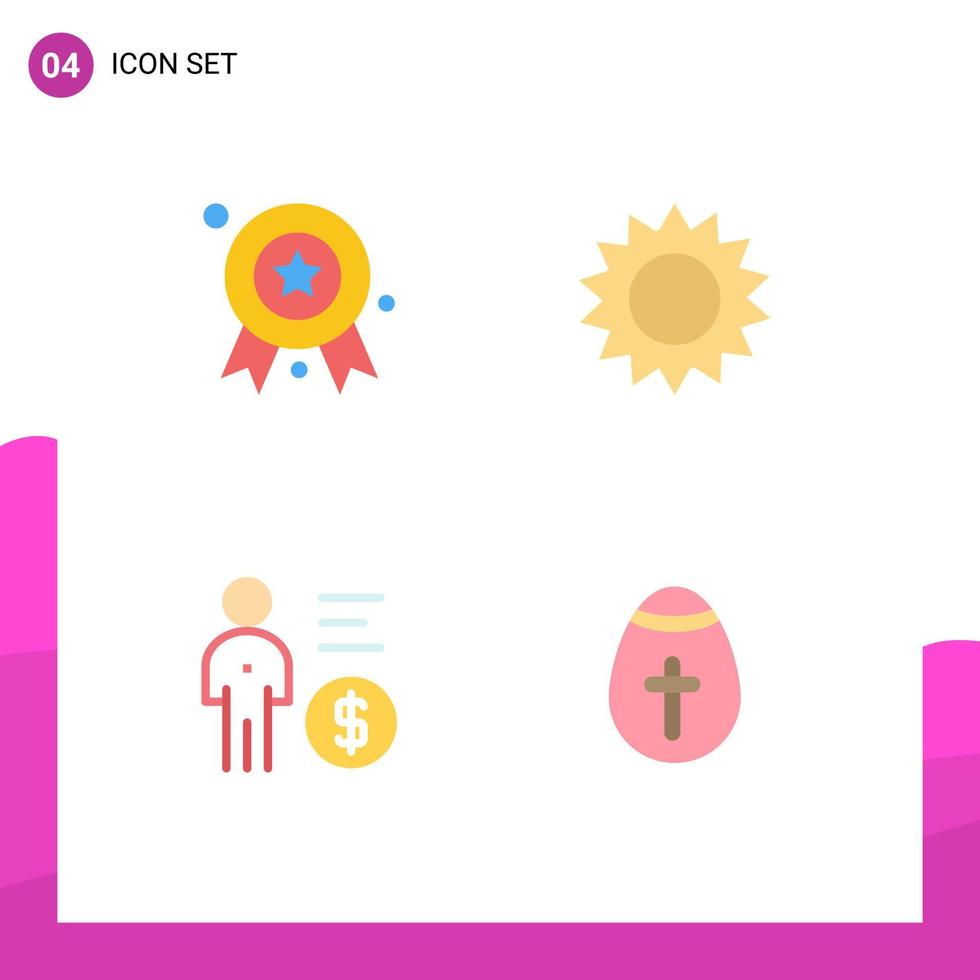 User Interface Pack of 4 Basic Flat Icons of award management badge garden money Editable Vector Design Elements