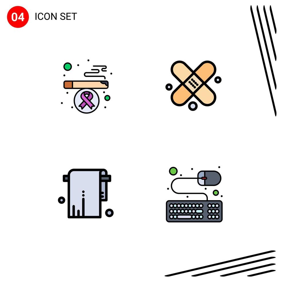4 Filledline Flat Color concept for Websites Mobile and Apps cigarette towel bandage bathroom keyboard Editable Vector Design Elements