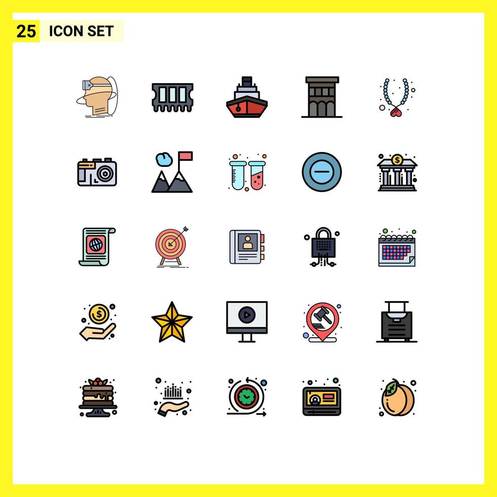25 Universal Filled line Flat Colors Set for Web and Mobile Applications property estate ram architecture transportation Editable Vector Design Elements