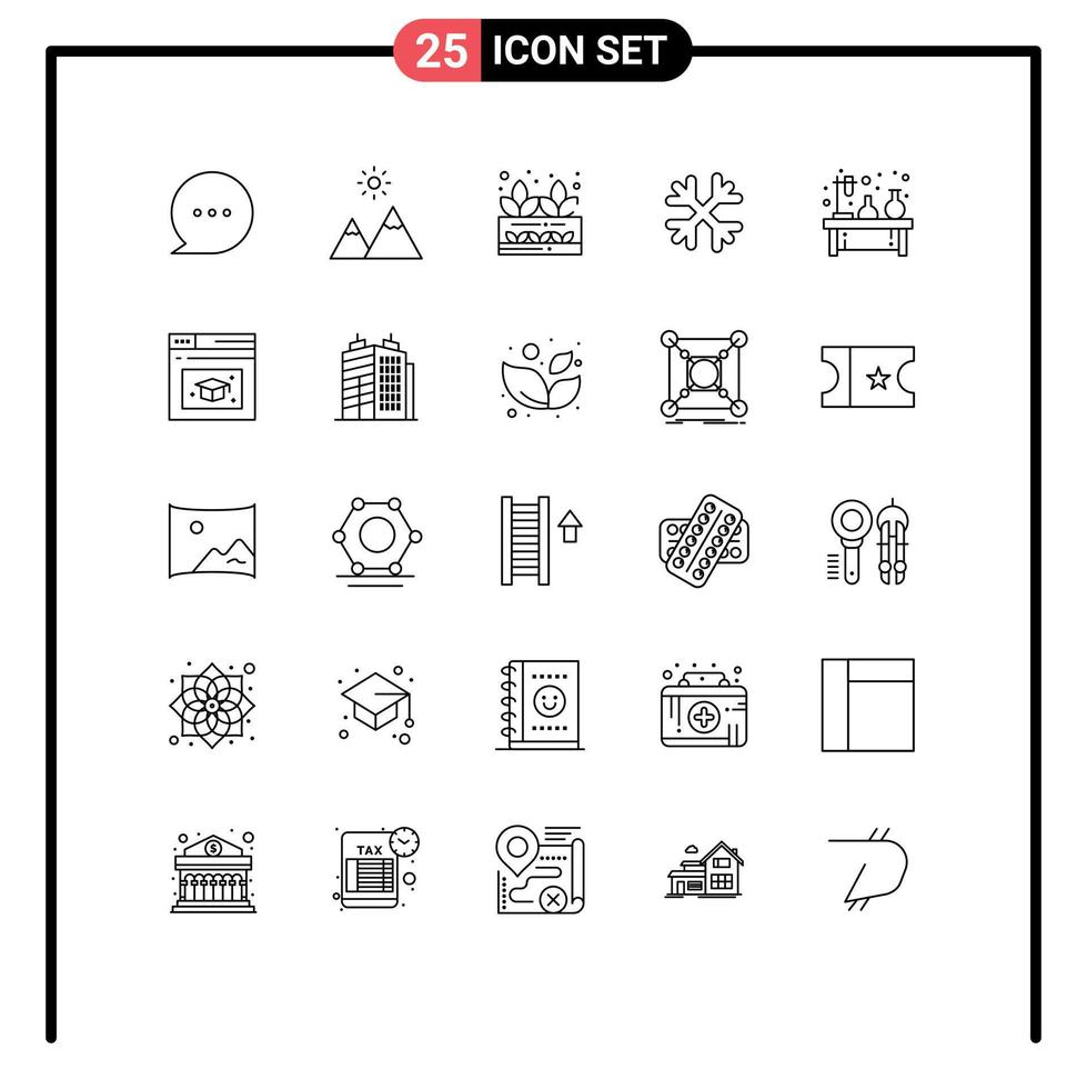Set of 25 Commercial Lines pack for flask chemistry grower canada snow flakes Editable Vector Design Elements