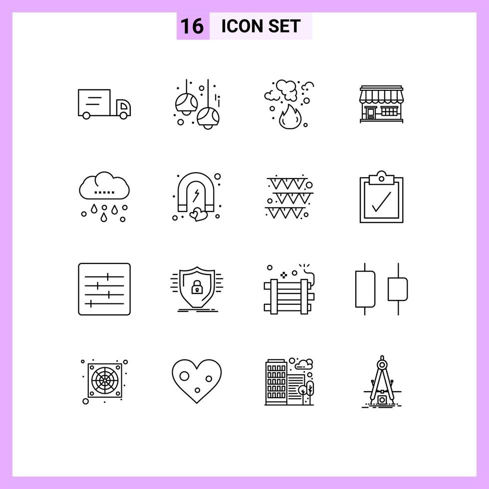 16 Universal Outlines Set for Web and Mobile Applications cloud store fire market shop Editable Vector Design Elements