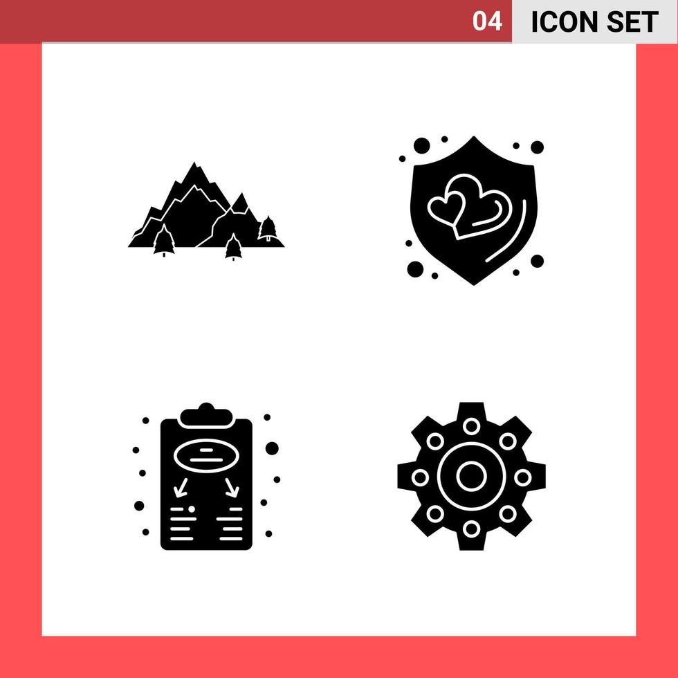 4 Icon Pack Solid Style Glyph Symbols on White Background Simple Signs for general designing vector