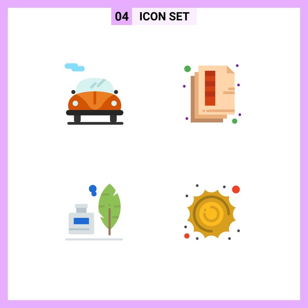 4 Universal Flat Icon Signs Symbols of automobile feather document print american Editable Vector Design Elements