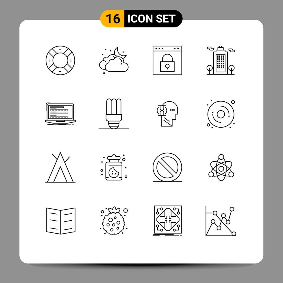 Outline Pack of 16 Universal Symbols of code eco browser cology password Editable Vector Design Elements