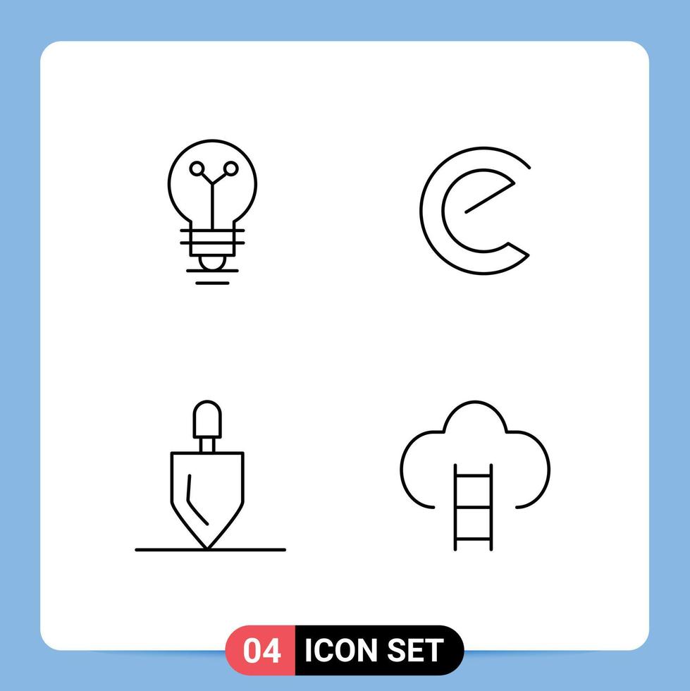 Mobile Interface Line Set of 4 Pictograms of bulb gardening biochemistry crypto tools Editable Vector Design Elements
