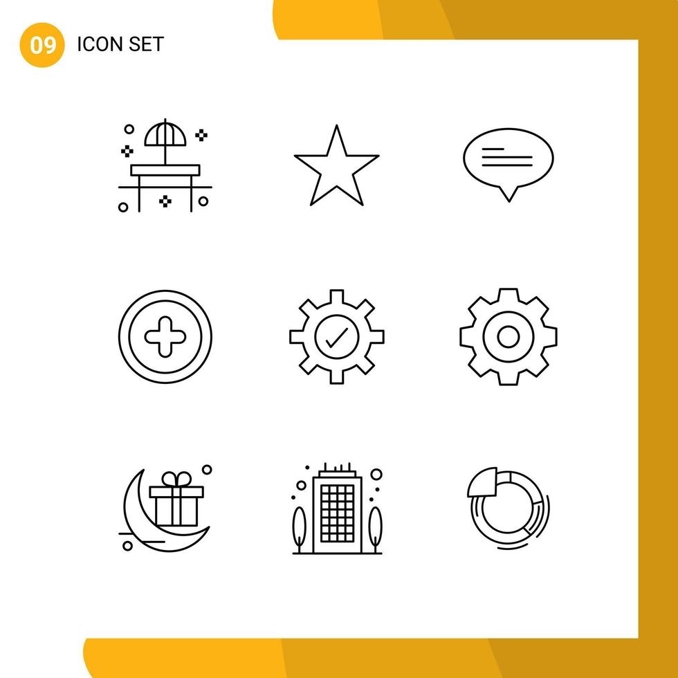 Group of 9 Outlines Signs and Symbols for create setting chat gear plus Editable Vector Design Elements
