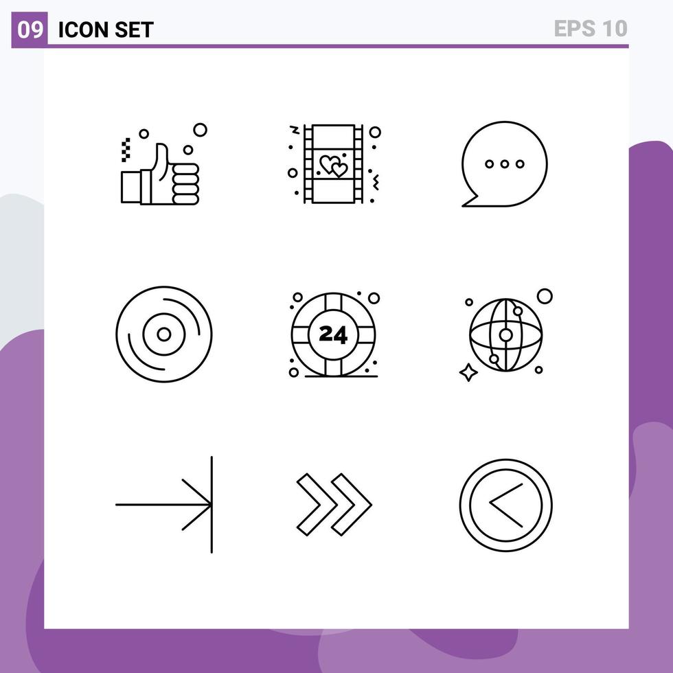 Modern Set of 9 Outlines Pictograph of support help movie vinyl album Editable Vector Design Elements
