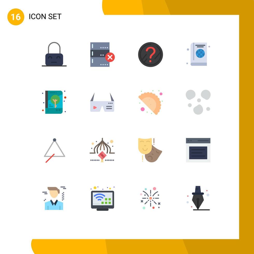 conjunto moderno de 16 colores planos y símbolos como el diario de identidad de marca faq globo libro paquete editable de elementos de diseño de vectores creativos
