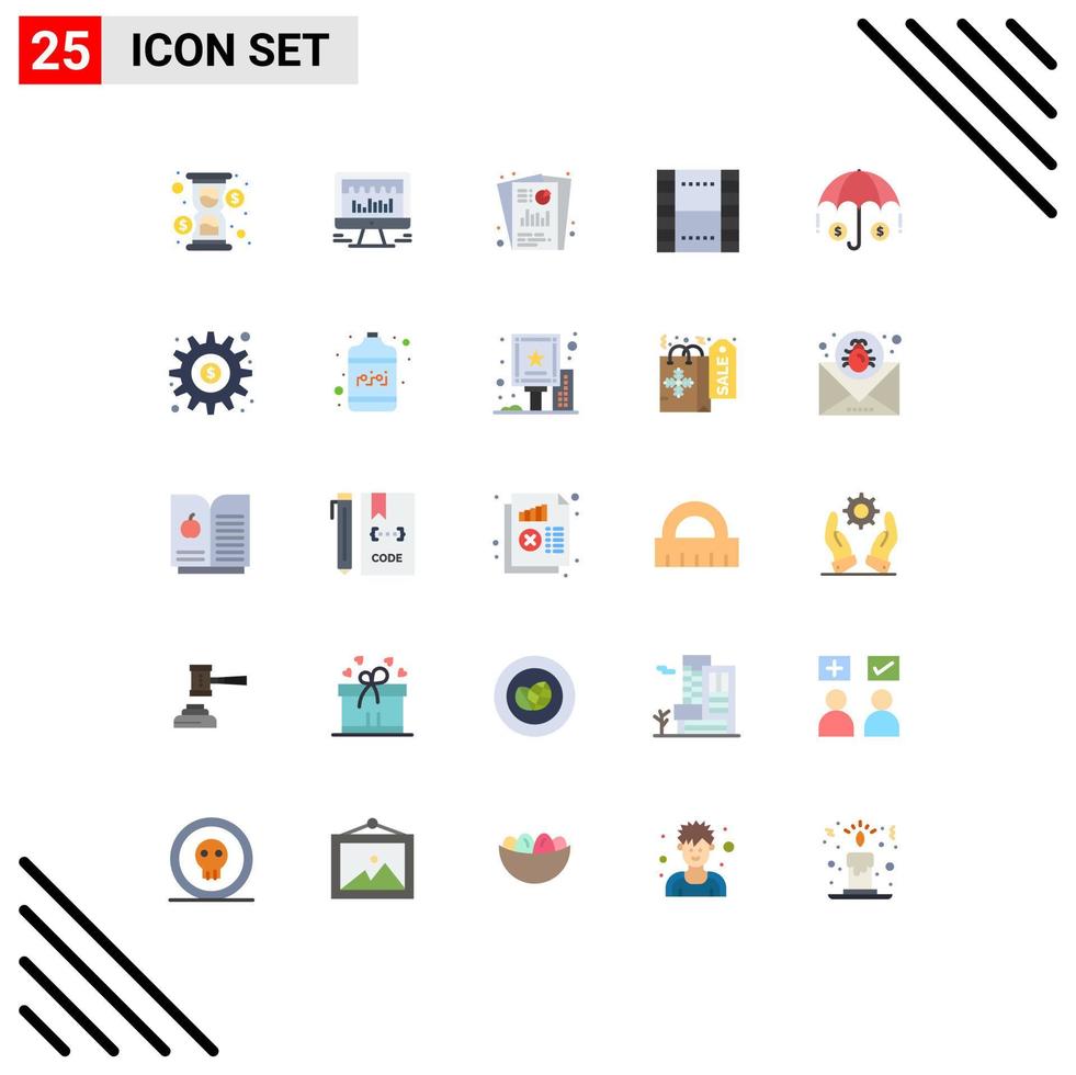 Flat Color Pack of 25 Universal Symbols of ux film analysis essential seo report Editable Vector Design Elements