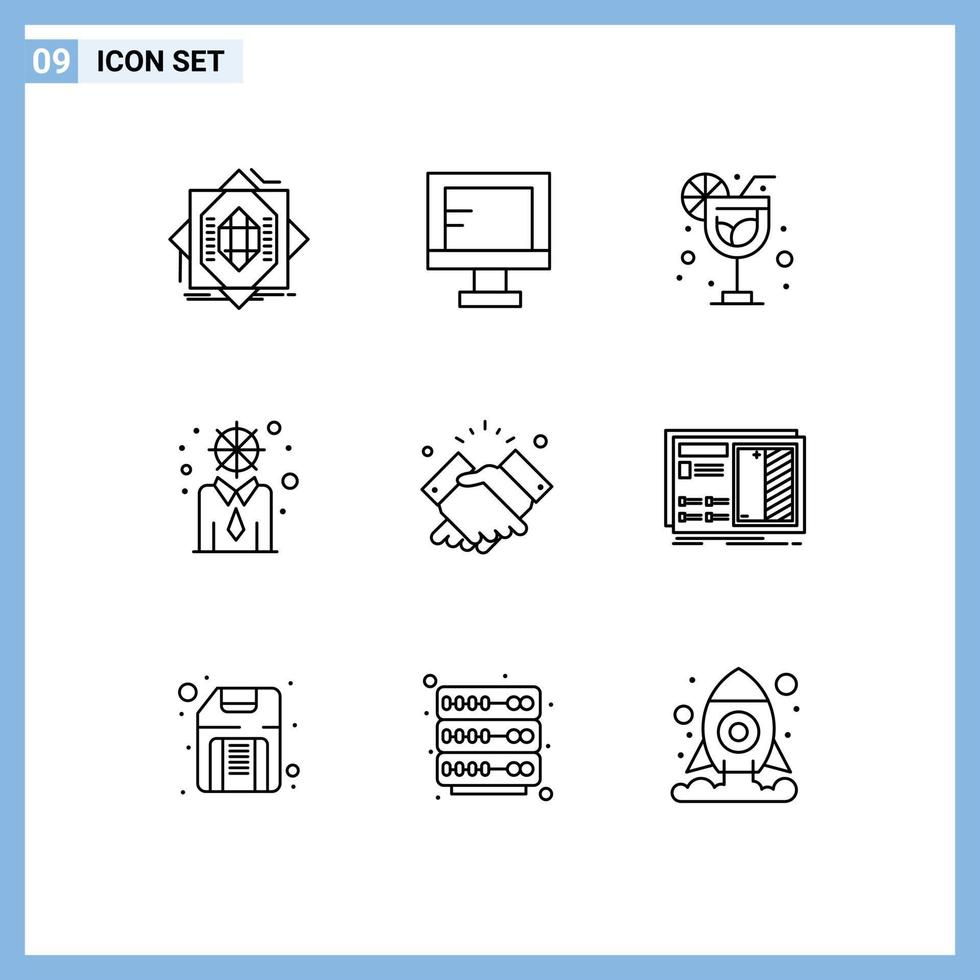 9 Thematic Vector Outlines and Editable Symbols of shake personal school modern business Editable Vector Design Elements