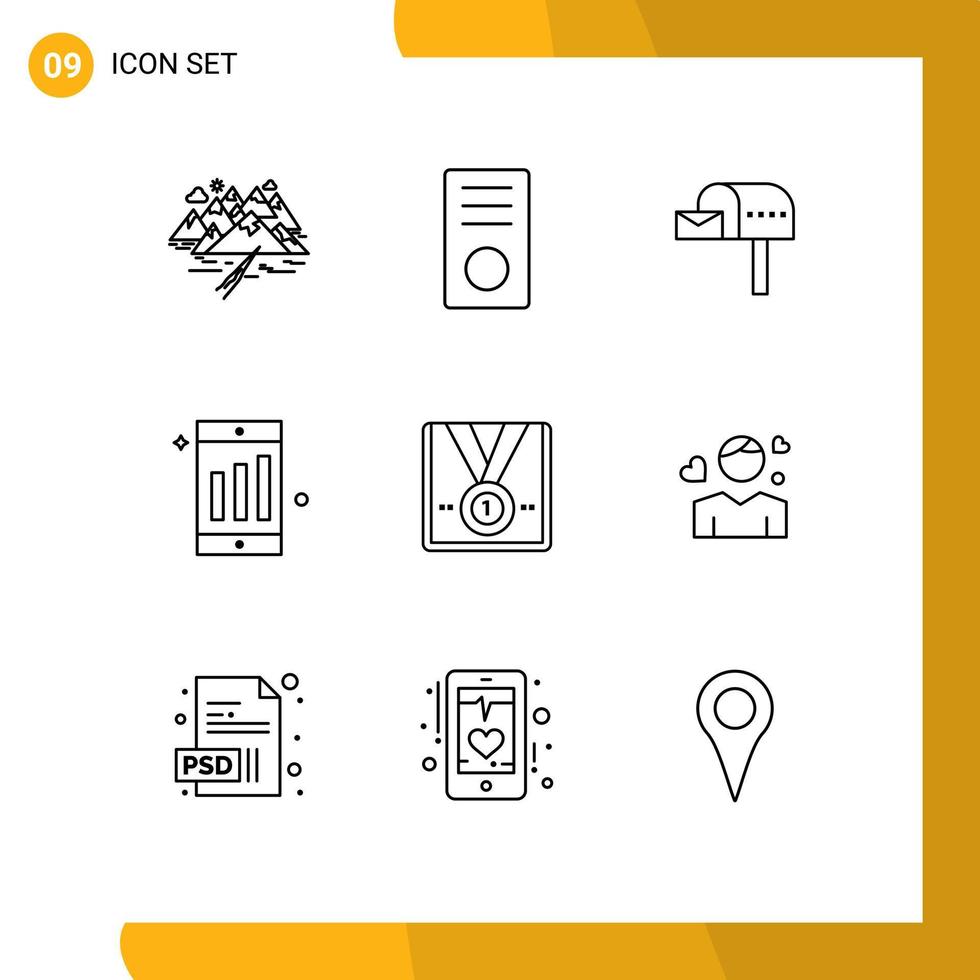 9 User Interface Outline Pack of modern Signs and Symbols of award cell gadget mobile mail box Editable Vector Design Elements