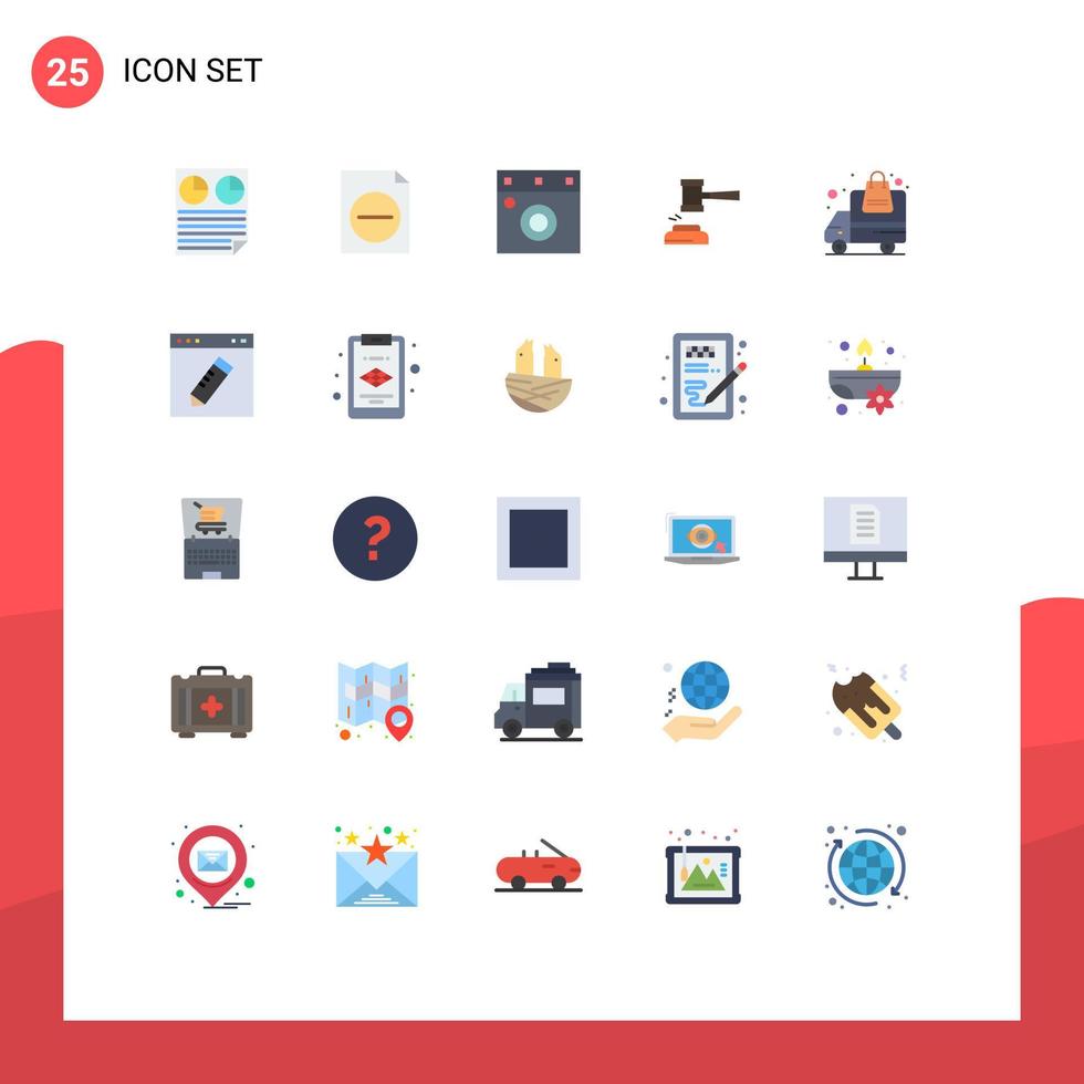Set of 25 Modern UI Icons Symbols Signs for law hammer furniture gavel auction Editable Vector Design Elements