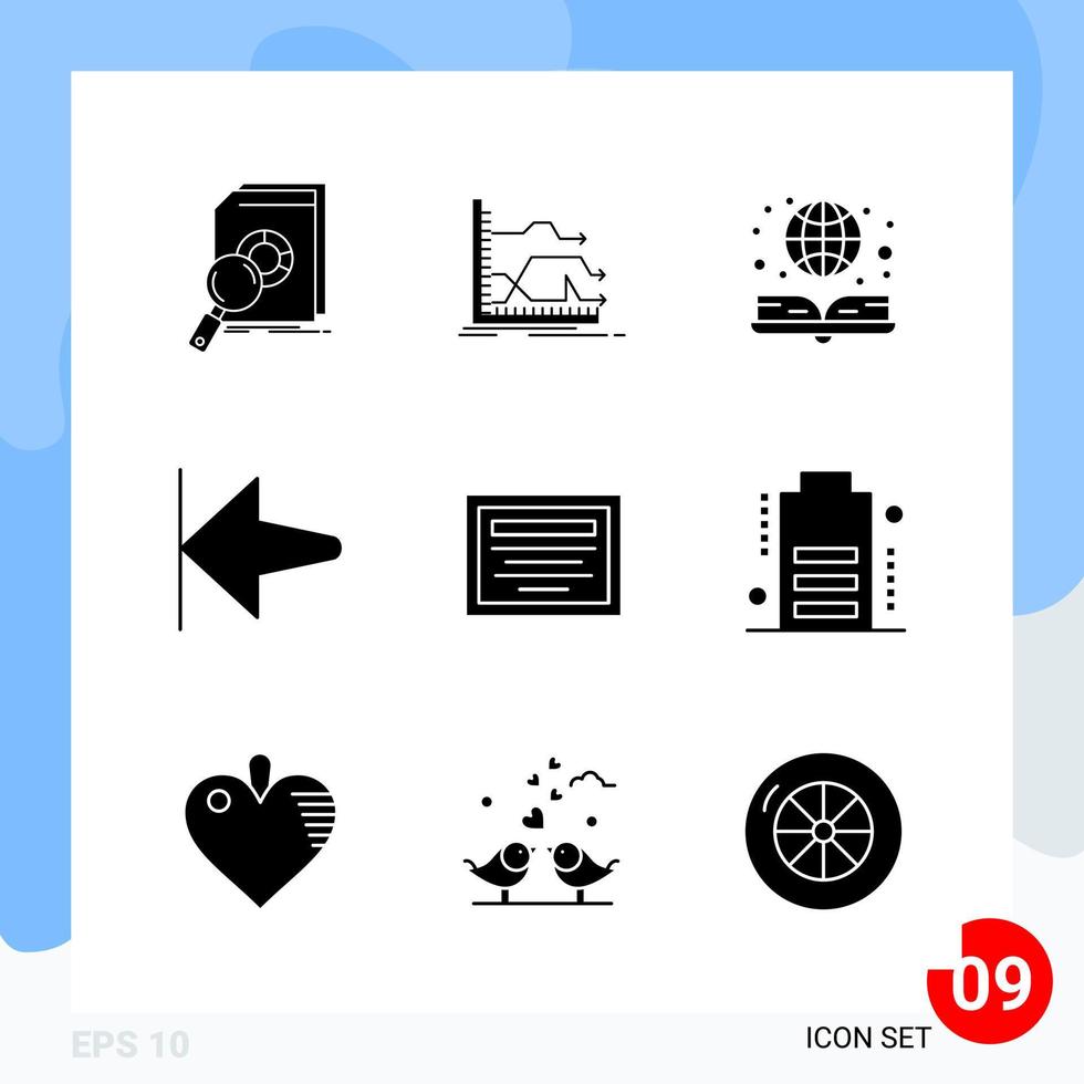 Modern Pack of 9 Icons Solid Glyph Symbols isolated on White Backgound for Website designing vector