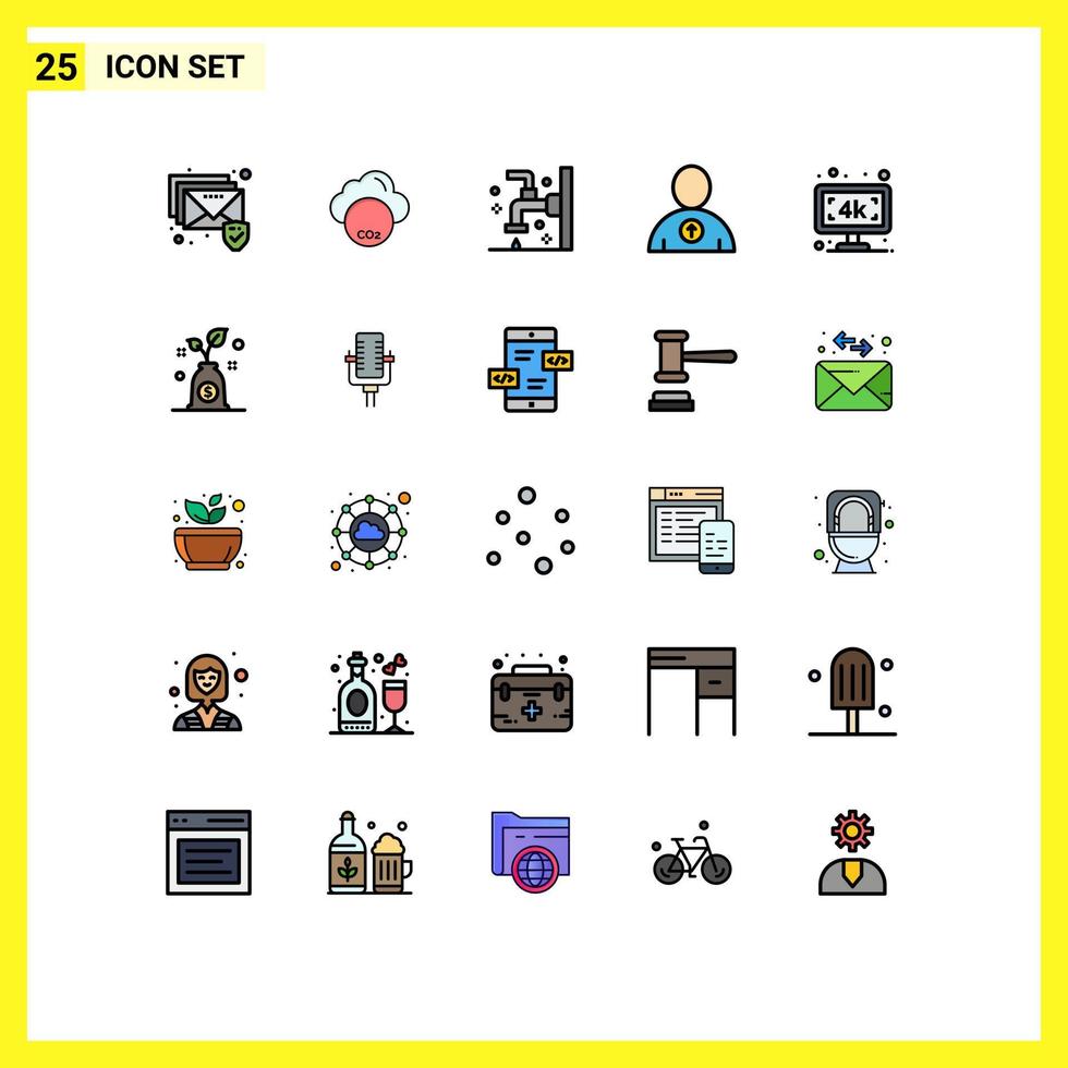 25 Universal Filled line Flat Colors Set for Web and Mobile Applications television monitor bathroom user avatar Editable Vector Design Elements