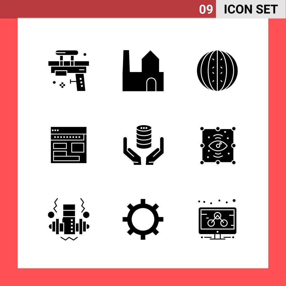 9 Icon Pack Solid Style Glyph Symbols on White Background Simple Signs for general designing vector