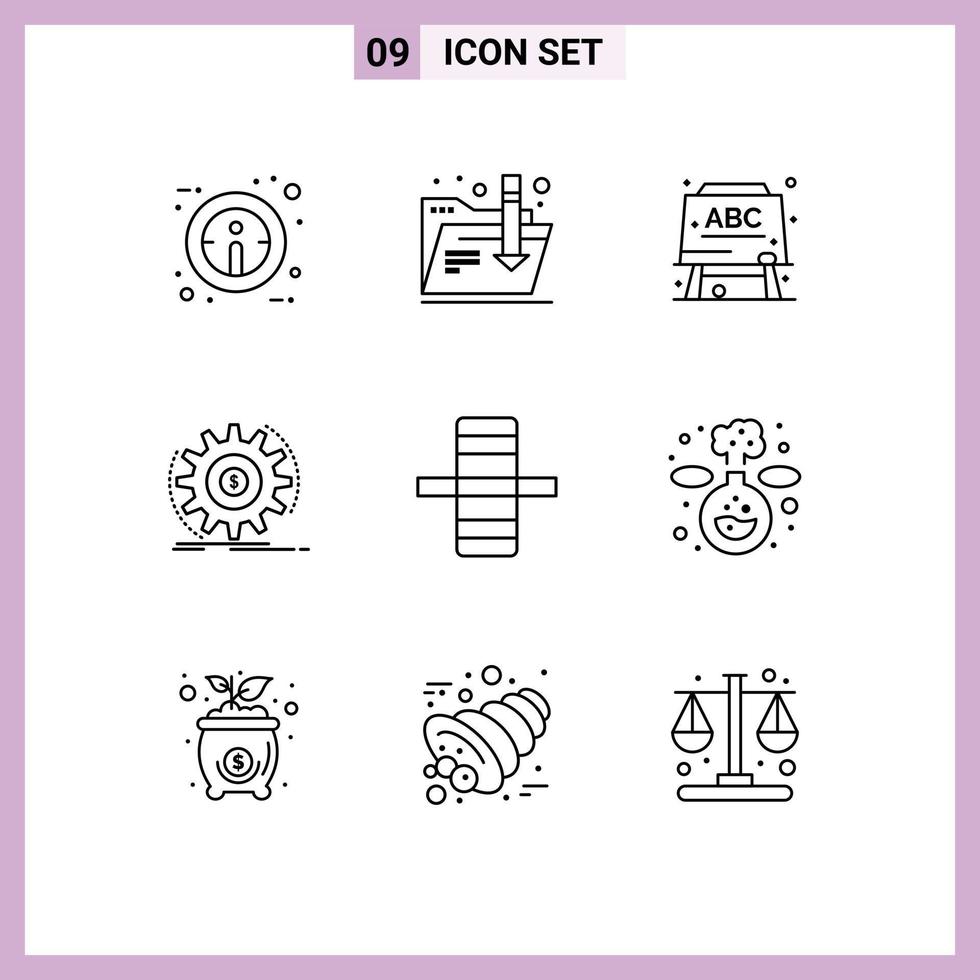 Group of 9 Modern Outlines Set for chemistry gear formula edge making Editable Vector Design Elements