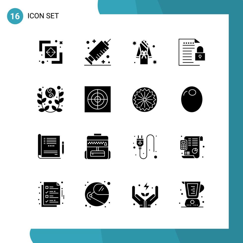 Vector Pack of 16 Glyph Symbols Solid Style Icon Set on White Background for Web and Mobile