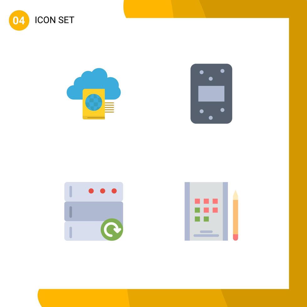 Stock Vector Icon Pack of 4 Line Signs and Symbols for cloud server upload pack notebook Editable Vector Design Elements