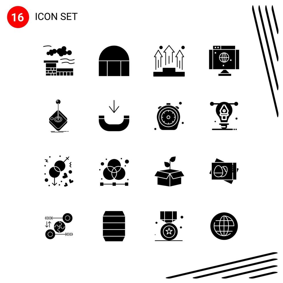 Collection of 16 Vector Icons in solid style Pixle Perfect Glyph Symbols for Web and Mobile Solid Icon Signs on White Background 16 Icons