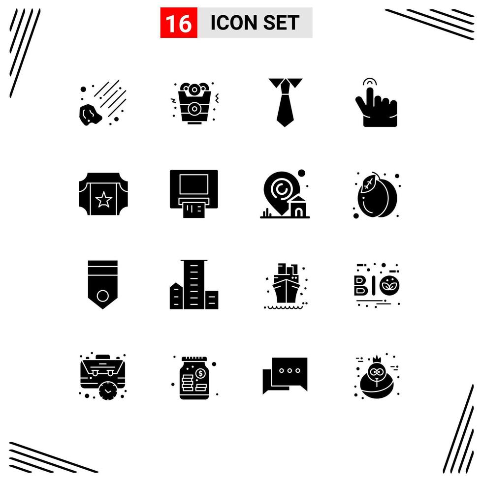 User Interface Pack of 16 Basic Solid Glyphs of money atm teacher ticket cinema Editable Vector Design Elements