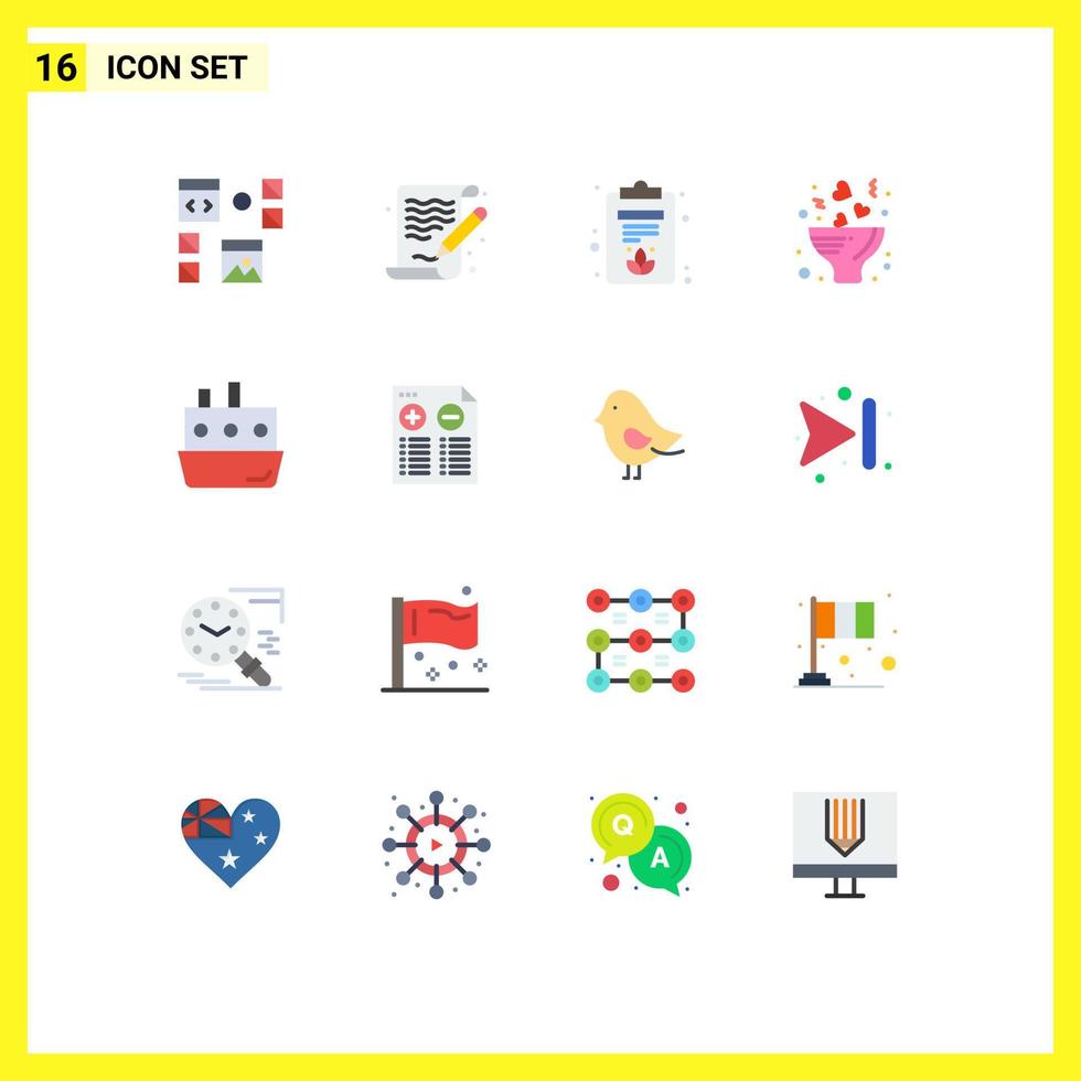 Editable Vector Line Pack of 16 Simple Flat Colors of car romance file love bouquet Editable Pack of Creative Vector Design Elements