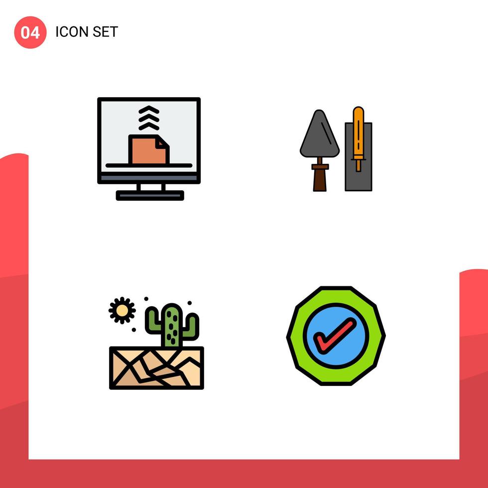 Set of 4 Modern UI Icons Symbols Signs for communication tool desktop brickwork sun Editable Vector Design Elements