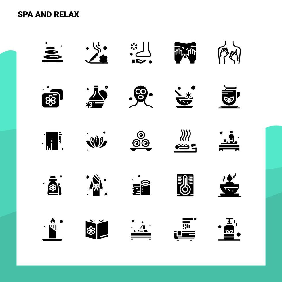 25 conjunto de iconos de spa y relajación plantilla de ilustración de vector de icono de glifo sólido para ideas web y móviles para empresa comercial