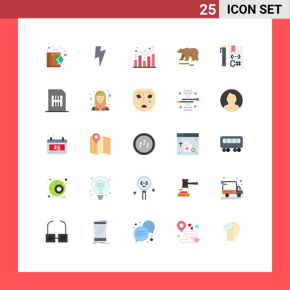 Group of 25 Flat Colors Signs and Symbols for code canada chart polar animal Editable Vector Design Elements