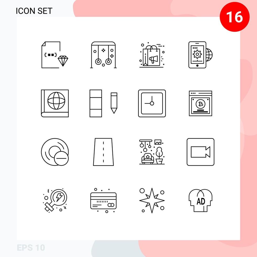 Outline Pack of 16 Universal Symbols of global business business sports campaign marketing Editable Vector Design Elements