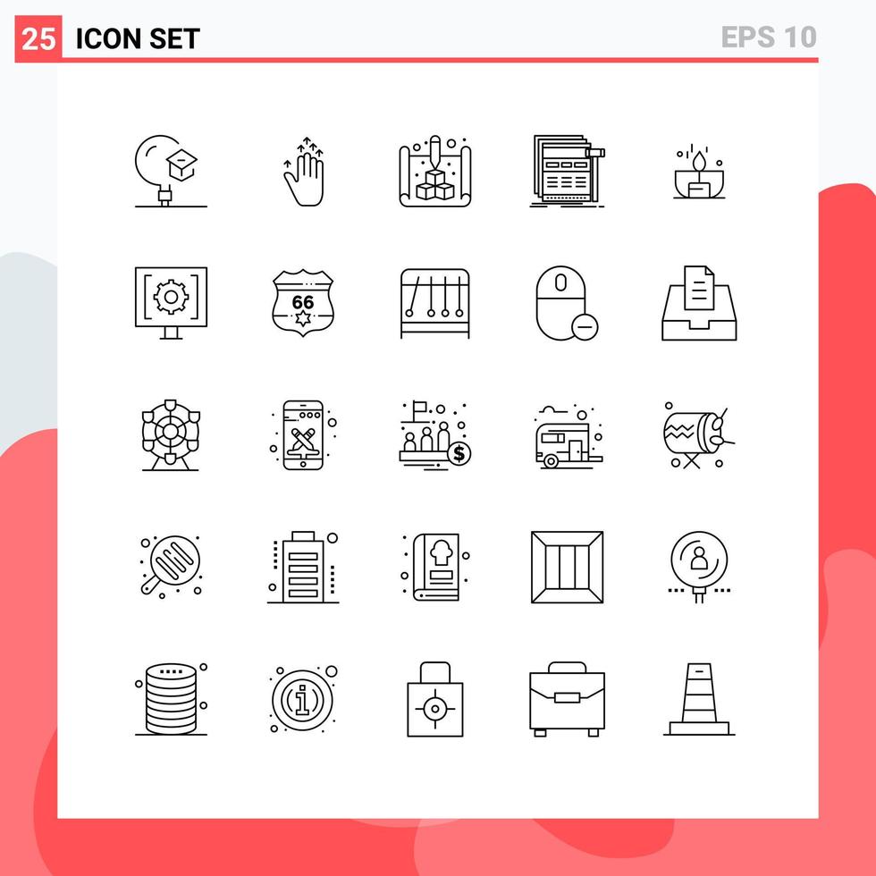 Pack of 25 creative Lines of candle webpage blue web internet Editable Vector Design Elements