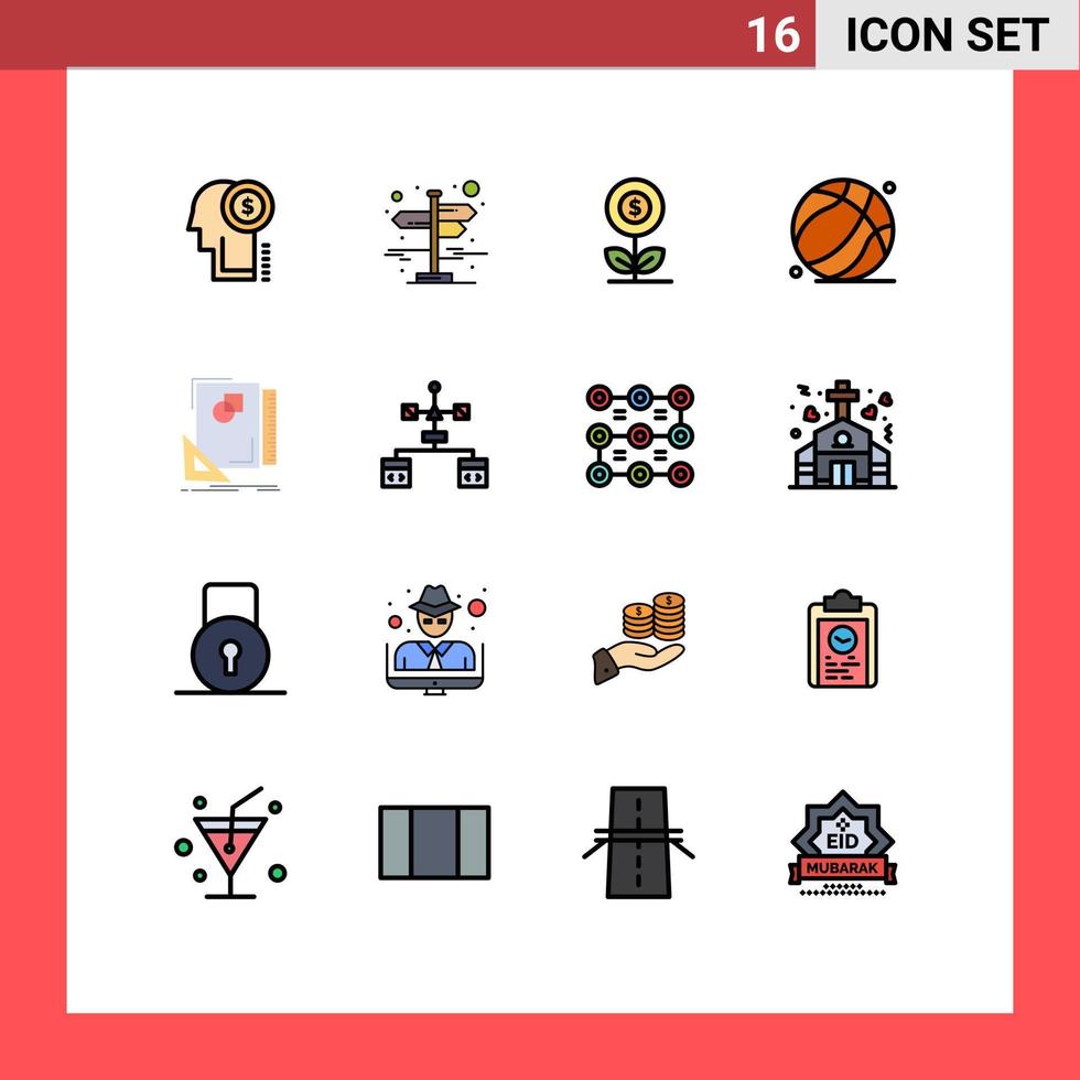 Flat Color Filled Line Pack of 16 Universal Symbols of design father money dad flower Editable Creative Vector Design Elements