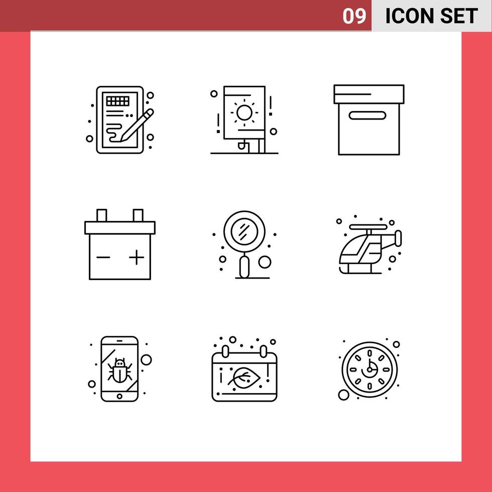 Universal Icon Symbols Group of 9 Modern Outlines of emergency seo party search quest Editable Vector Design Elements
