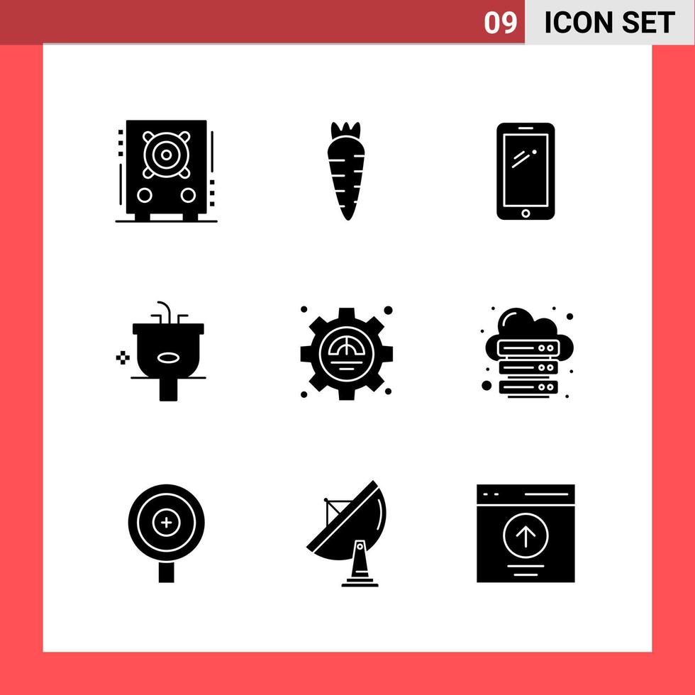 9 Icon Pack Solid Style Glyph Symbols on White Background Simple Signs for general designing vector