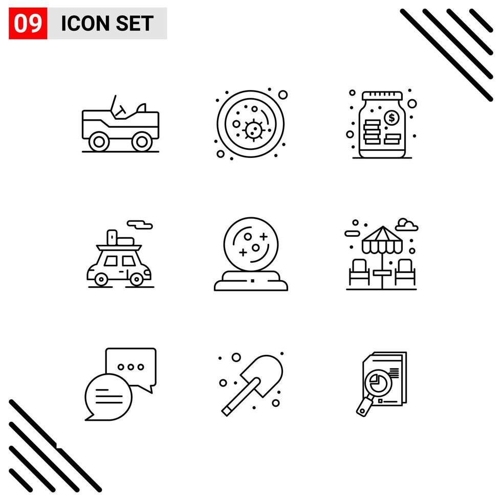 Pixle Perfect Set of 9 Line Icons Outline Icon Set for Webite Designing and Mobile Applications Interface vector