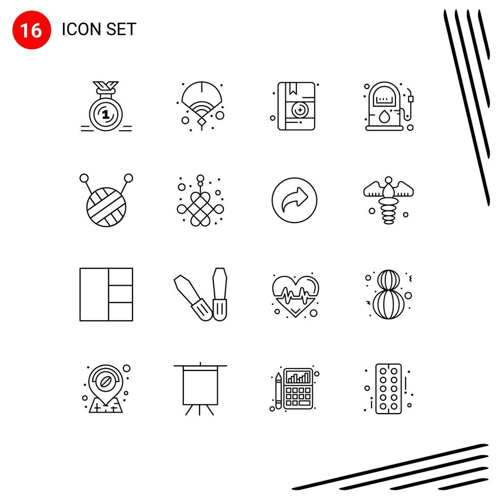 16 Universal Outline Signs Symbols of chinese pump year gasoline energy Editable Vector Design Elements