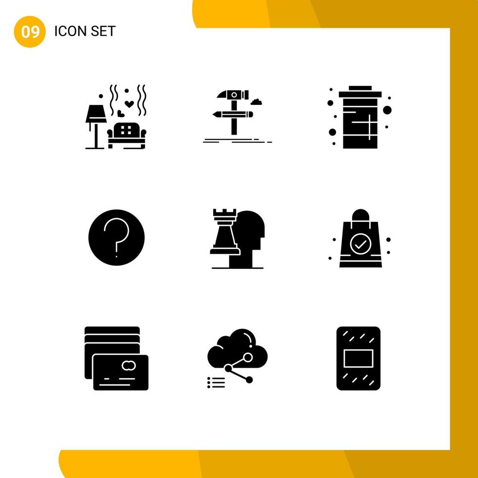 Set of 9 Commercial Solid Glyphs pack for ui basic tool water drink Editable Vector Design Elements