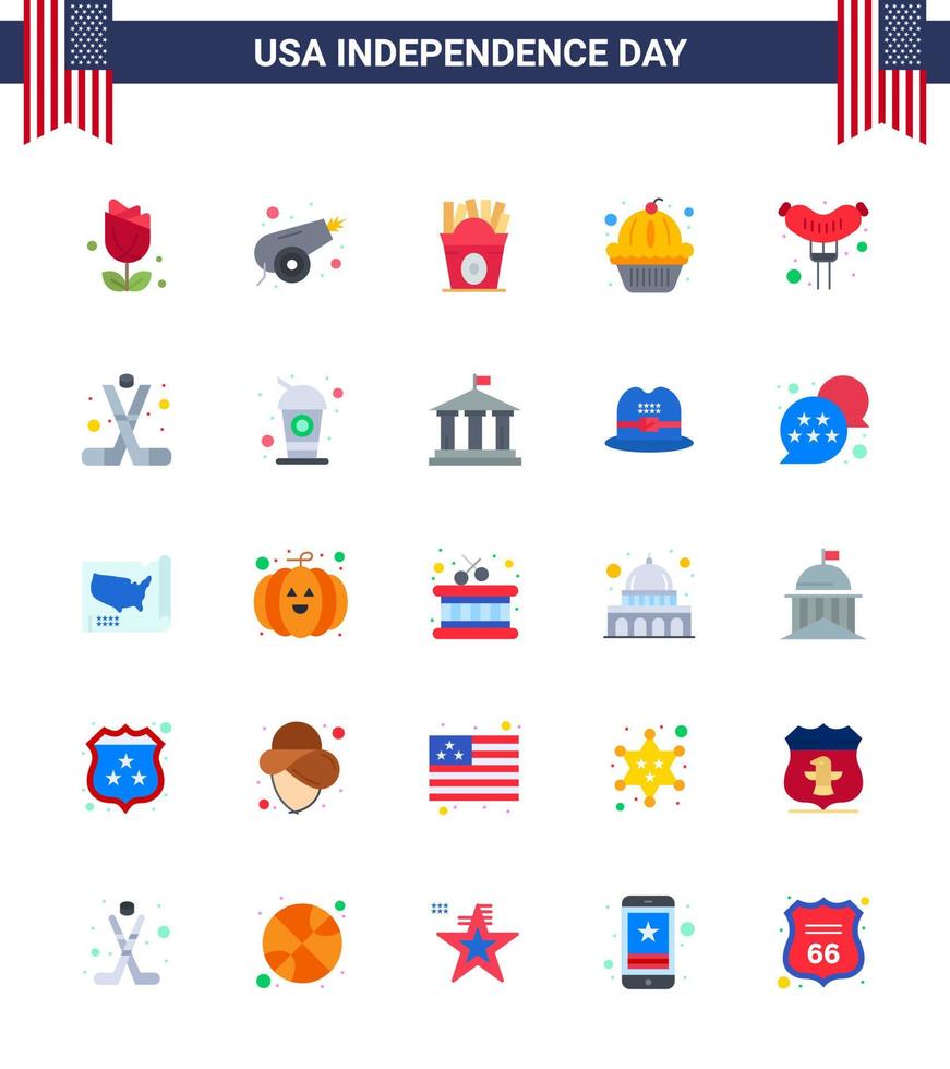 25 USA Flat Pack of Independence Day Signs and Symbols of frankfurter cake frise states american Editable USA Day Vector Design Elements