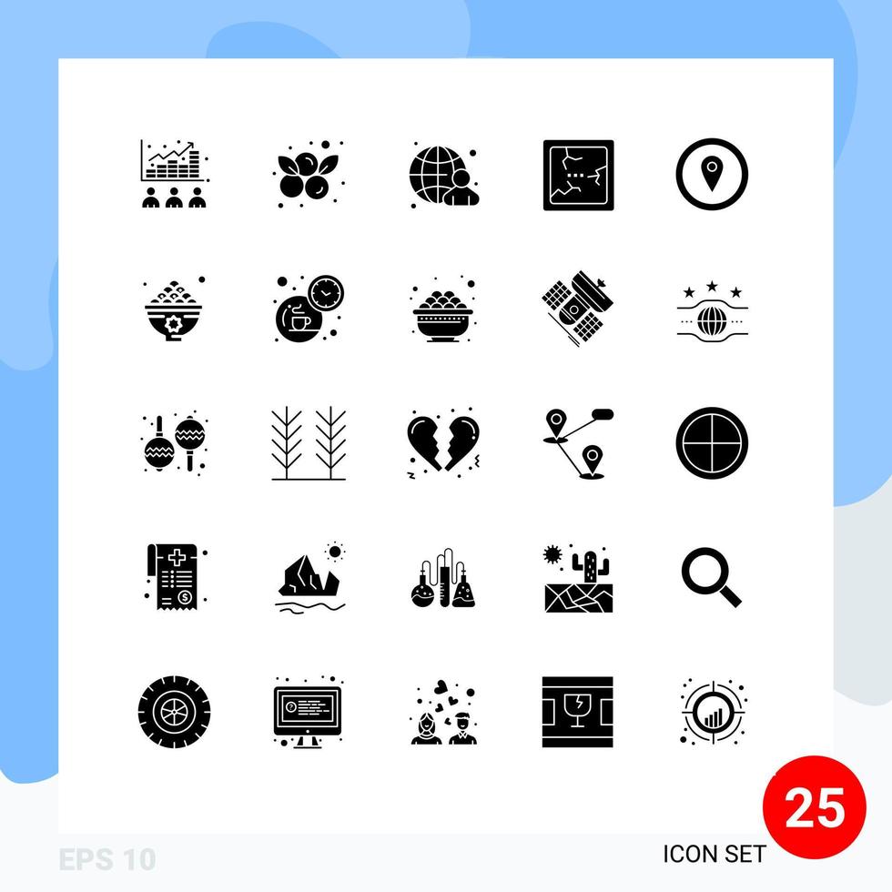 Editable Vector Line Pack of 25 Simple Solid Glyphs of location mirror fruit halloween internet Editable Vector Design Elements
