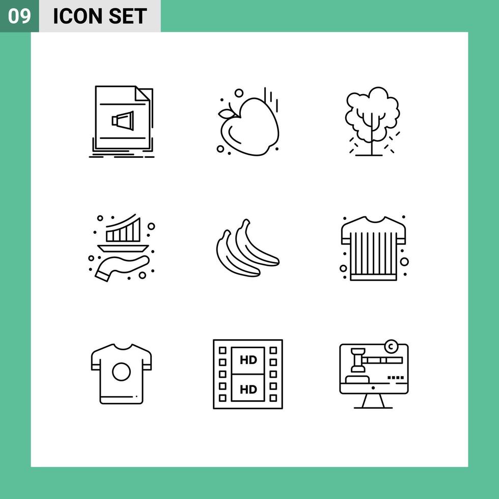 Modern Set of 9 Outlines and symbols such as report growth tree graph spring Editable Vector Design Elements