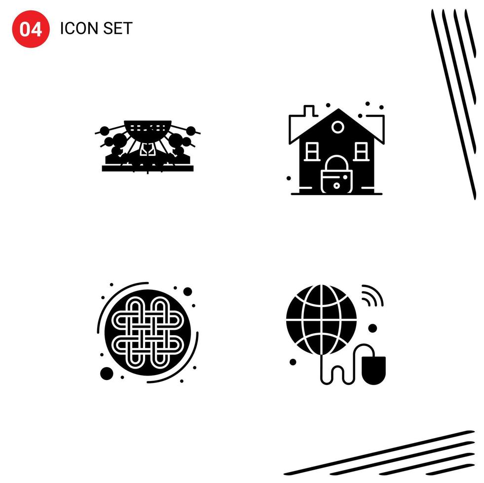 4 Universal Solid Glyphs Set for Web and Mobile Applications allocation celtic knot management lock irish Editable Vector Design Elements