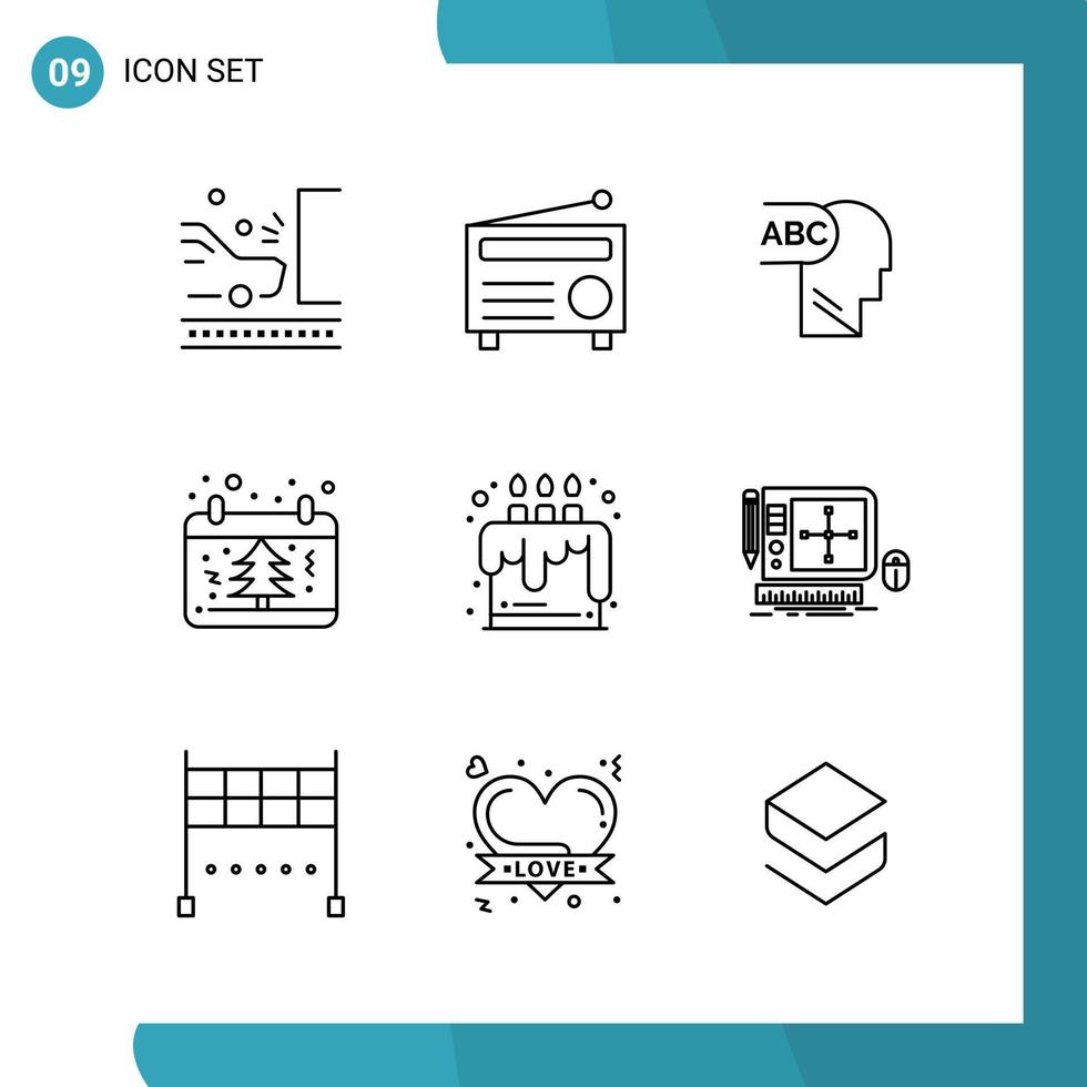 Vector Pack of 9 Outline Symbols Line Style Icon Set on White Background for Web and Mobile