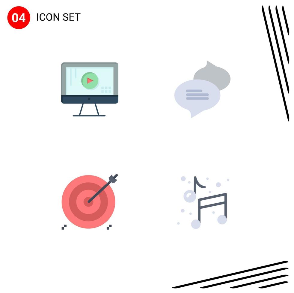 4 User Interface Flat Icon Pack of modern Signs and Symbols of computer cash music texting target Editable Vector Design Elements
