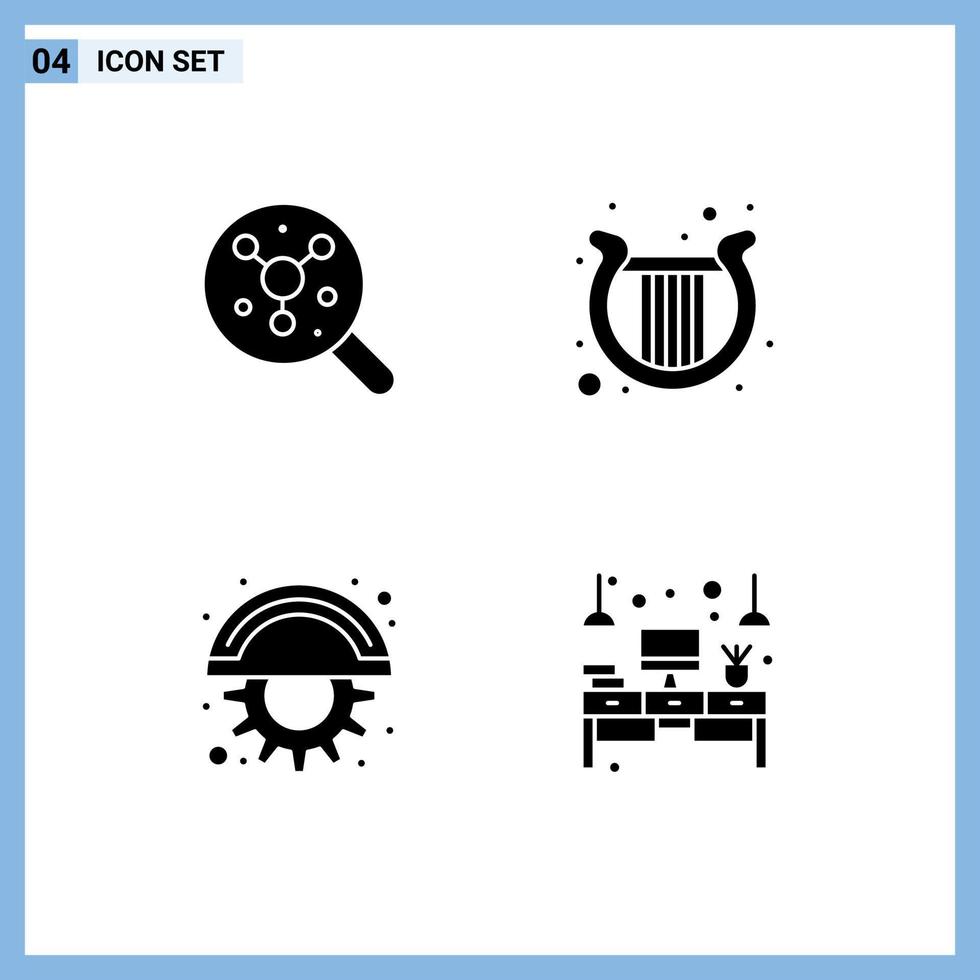 Set of 4 Modern UI Icons Symbols Signs for search cutter science irish gear Editable Vector Design Elements