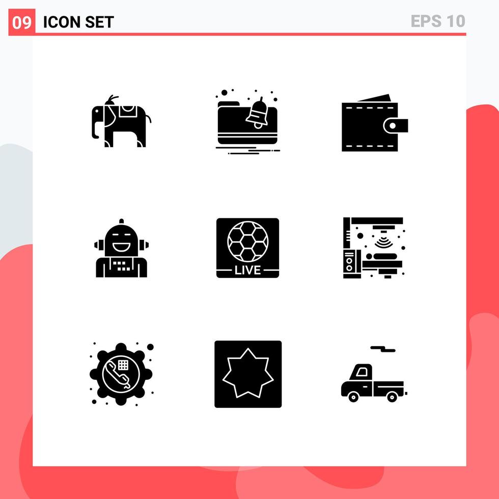 Pictogram Set of 9 Simple Solid Glyphs of screen live user feeling emotion Editable Vector Design Elements