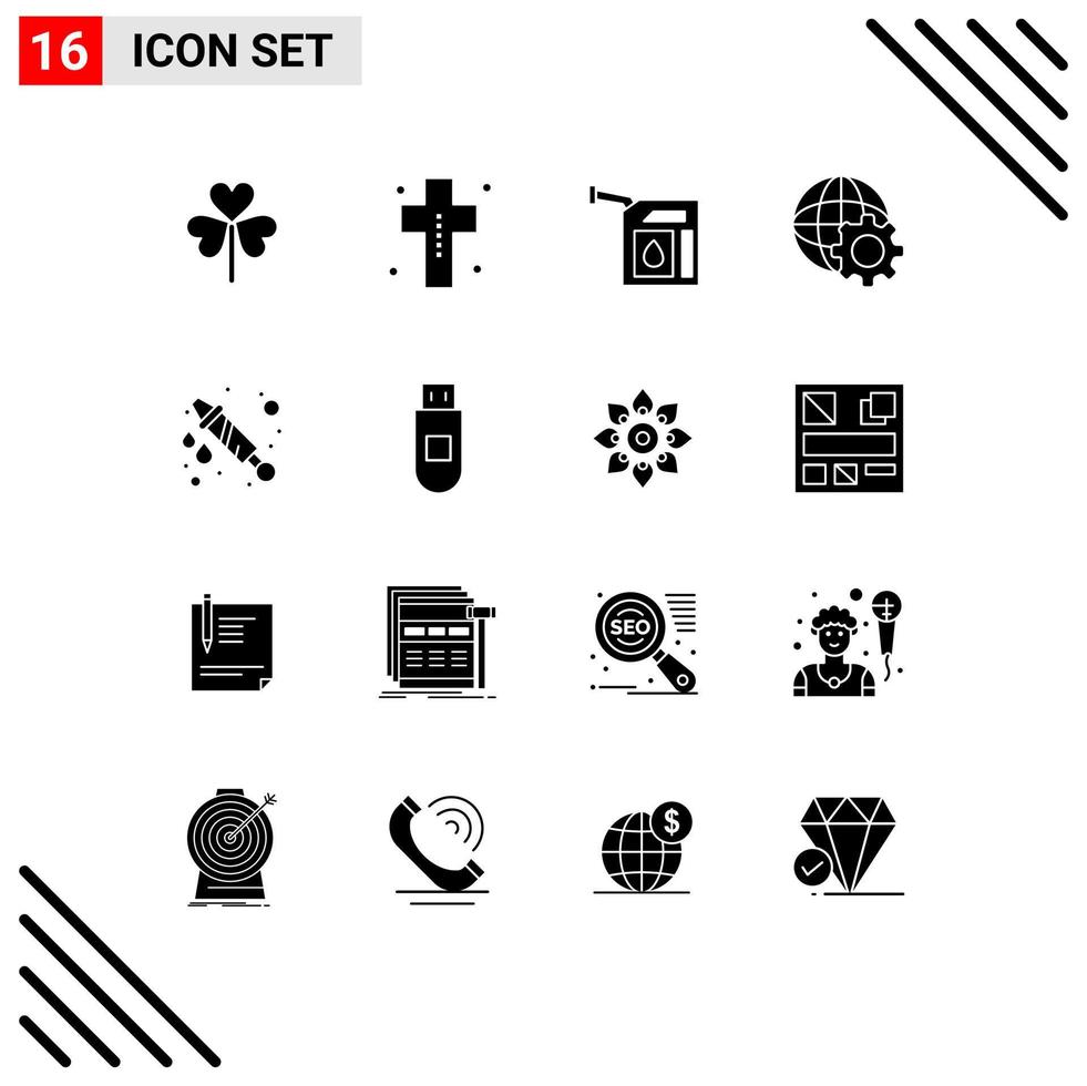 Editable Vector Line Pack of 16 Simple Solid Glyphs of water globe halloween control petrol Editable Vector Design Elements