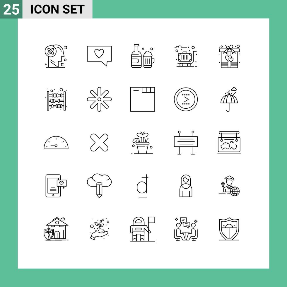 Stock Vector Icon Pack of 25 Line Signs and Symbols for gift case bottle travel luggage Editable Vector Design Elements