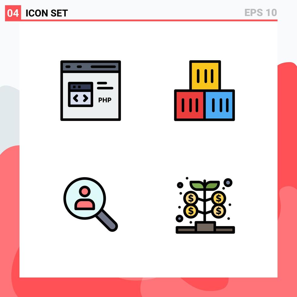 Modern Set of 4 Filledline Flat Colors Pictograph of code browse development good networking Editable Vector Design Elements